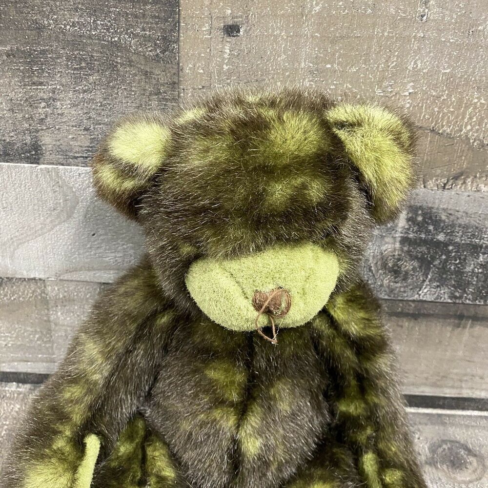 Pottery Barn Sitting Yarn Nose Teddy Bear Green Plush Stuffed Animal - Picture 3 of 8